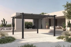 OUTFLEXX Pergola mit faltbarem Stoffdach, Anthrazit, Aluminium/Polyester, 4 x 4 m, Air-Vent System, UV-beständig
