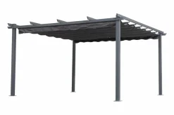 OUTFLEXX Pergola mit faltbarem Stoffdach, Anthrazit, Aluminium/Polyester, 4 x 4 m, Air-Vent System, UV-beständig