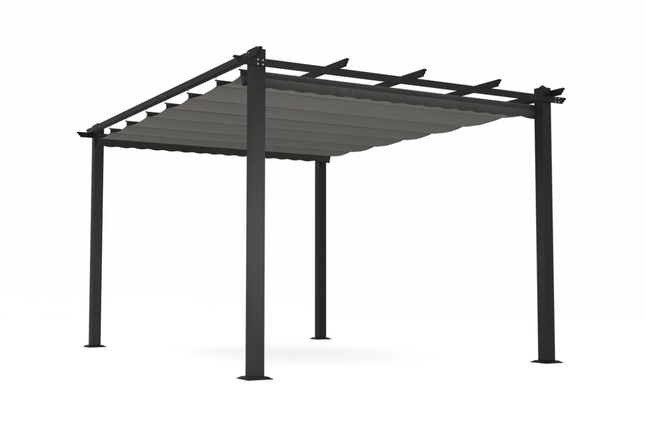OUTFLEXX Pergola mit faltbarem Stoffdach, Anthrazit, Aluminium/Polyester, 3 x 4 m, Air-Vent System, UV-Schutz 30