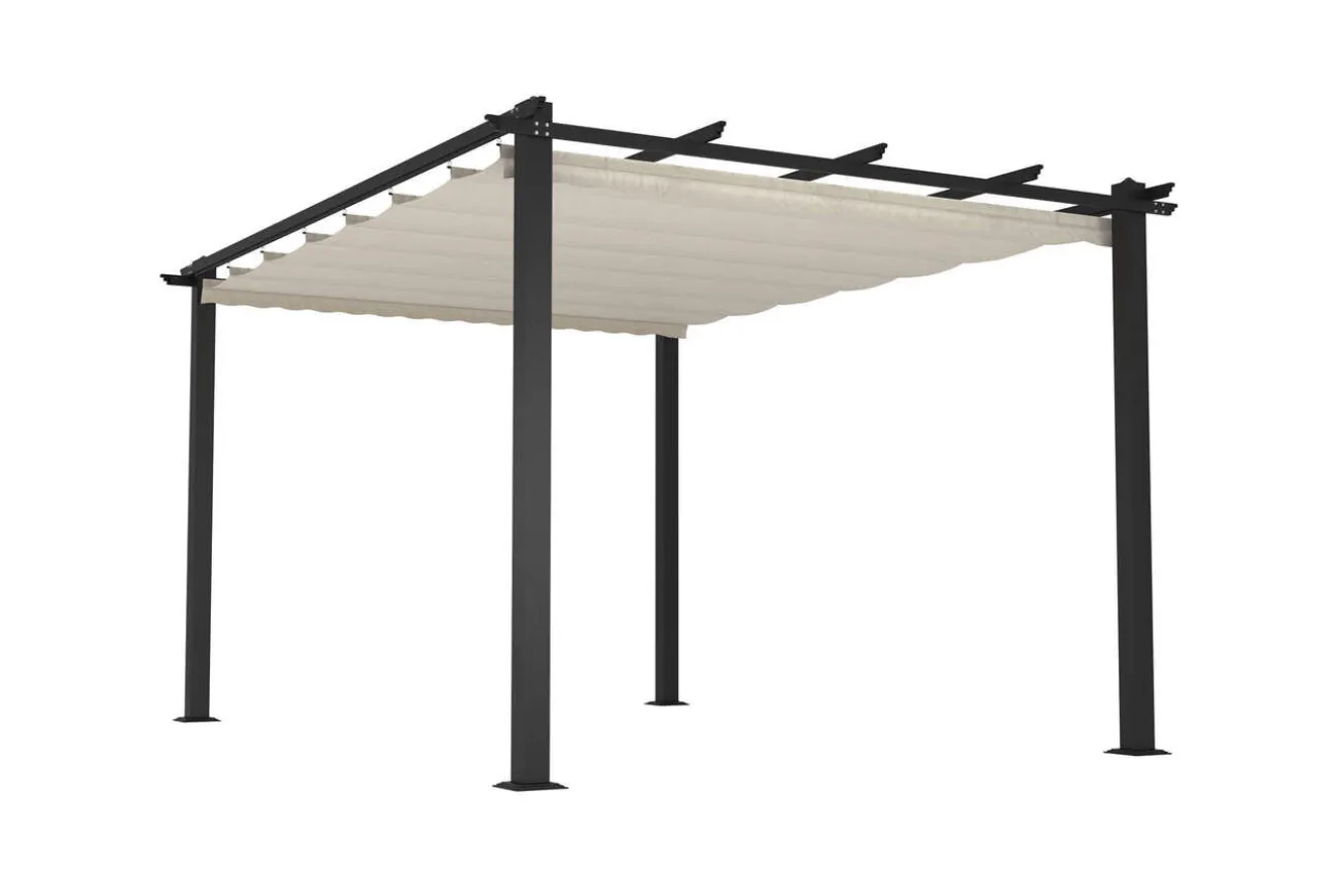 OUTFLEXX Pergola mit faltbarem Stoffdach, Anthrazit/Creme, Aluminium/Polyester, 3 x 4 m, Air-Vent System, UV-Schutz 30+