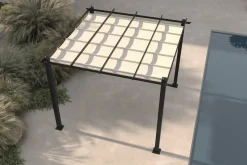 OUTFLEXX Pergola mit faltbarem Stoffdach, Anthrazit/Creme, Aluminium/Polyester, 3 x 3 m, Air-Vent System, UV-Schutz 30+