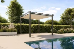 OUTFLEXX Pergola mit faltbarem Stoffdach, Anthrazit/Creme, Aluminium/Polyester, 3 x 3 m, Air-Vent System, UV-Schutz 30+