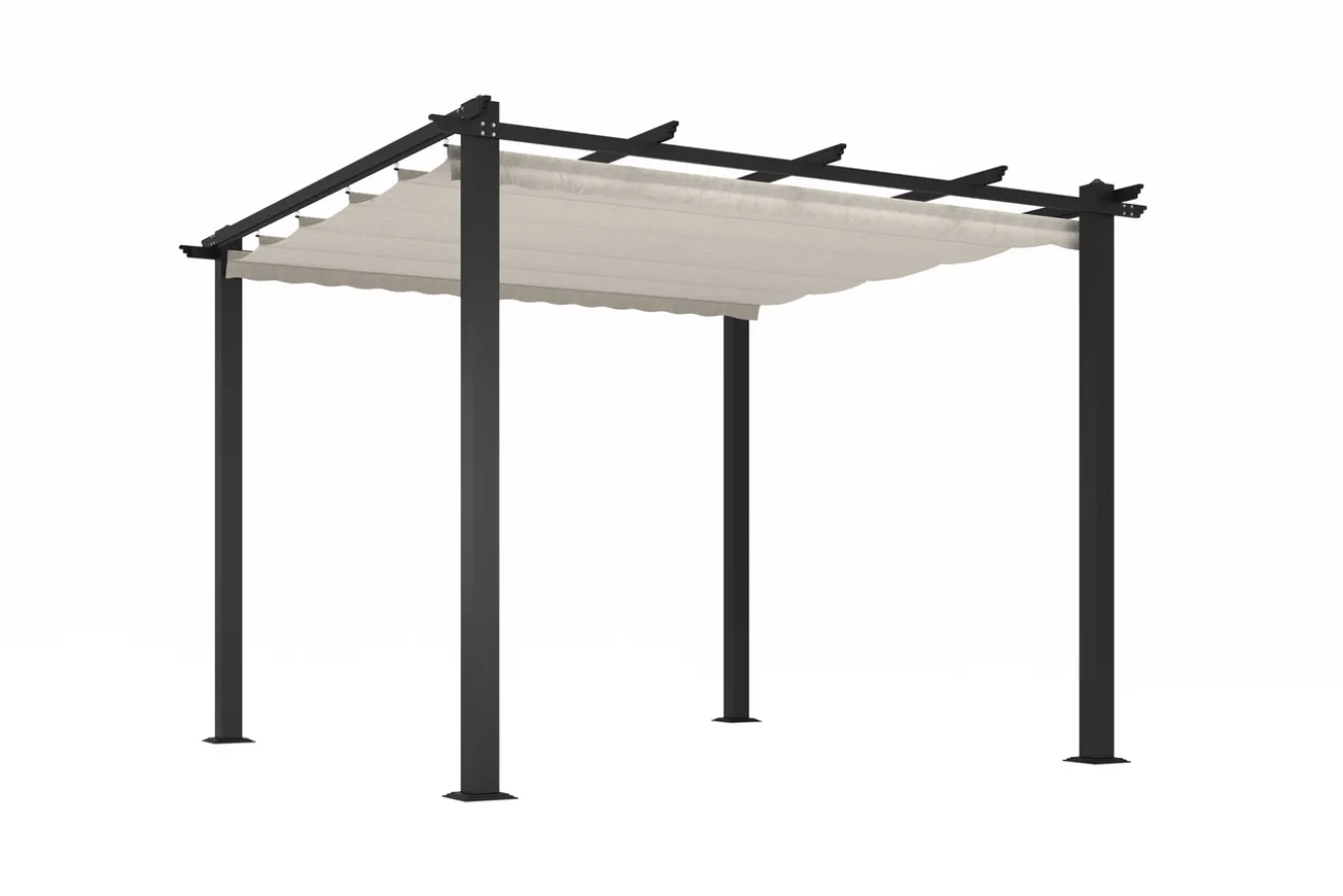OUTFLEXX Pergola mit faltbarem Stoffdach, Anthrazit/Creme, Aluminium/Polyester, 3 x 3 m, Air-Vent System, UV-Schutz 30+