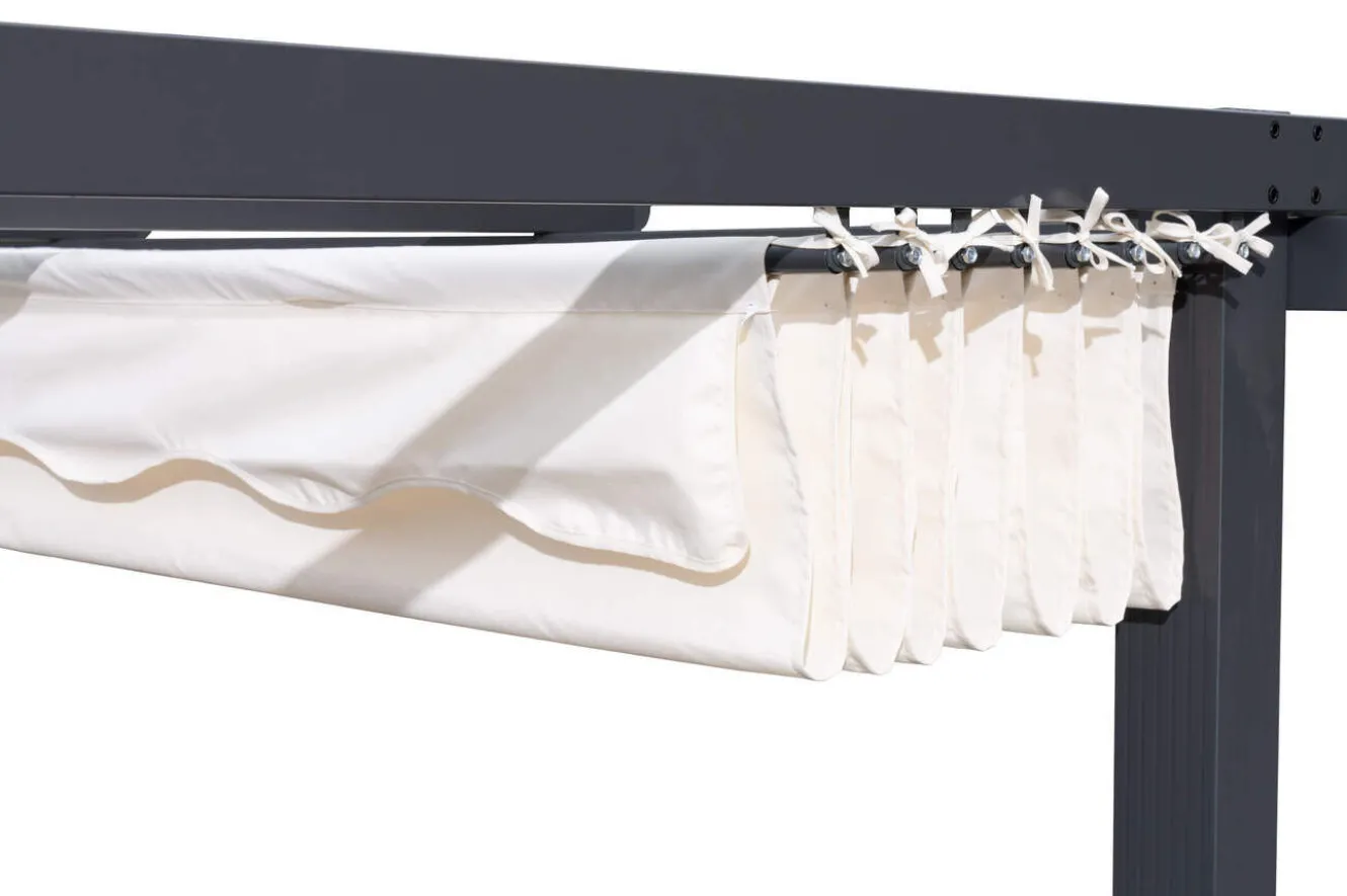 OUTFLEXX Pergola mit faltbarem Stoffdach, Anthrazit/Creme, Aluminium/Polyester, 3 x 3 m, Air-Vent System, UV-Schutz 30+