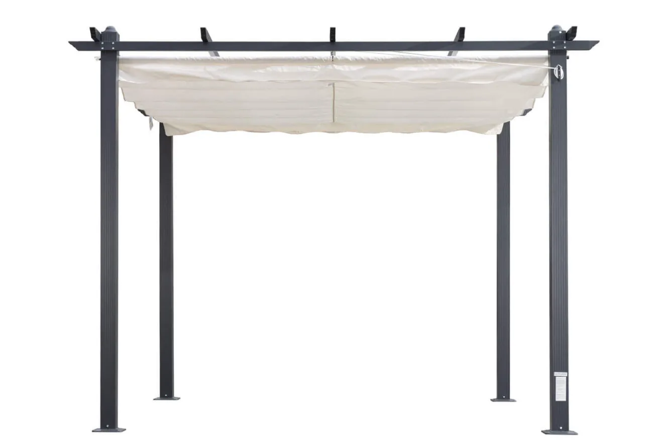 OUTFLEXX Pergola mit faltbarem Stoffdach, Anthrazit/Creme, Aluminium/Polyester, 3 x 3 m, Air-Vent System, UV-Schutz 30+