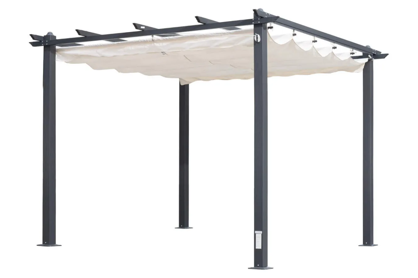 OUTFLEXX Pergola mit faltbarem Stoffdach, Anthrazit/Creme, Aluminium/Polyester, 3 x 3 m, Air-Vent System, UV-Schutz 30+