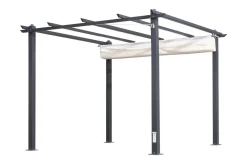 OUTFLEXX Pergola mit faltbarem Stoffdach, Anthrazit/Creme, Aluminium/Polyester, 3 x 3 m, Air-Vent System, UV-Schutz 30+