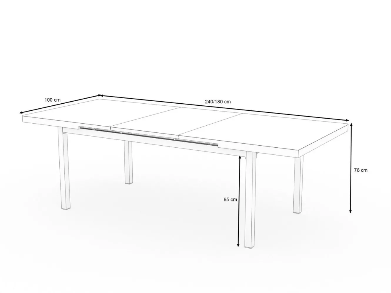 OUTFLEXX Premium Ausziehtisch, anthrazit/grau, Alu/Sicherheitsglas, 180/240x100cm, automatischer Ausziehmechanismus