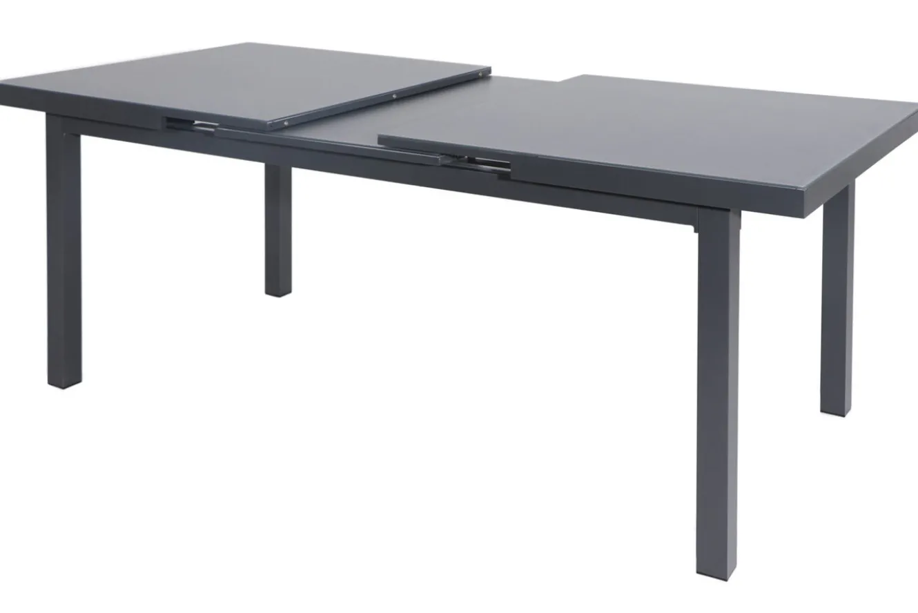 OUTFLEXX Premium Ausziehtisch, anthrazit/grau, Alu/Sicherheitsglas, 180/240x100cm, automatischer Ausziehmechanismus