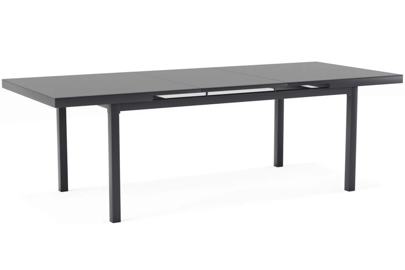 OUTFLEXX Premium Ausziehtisch, anthrazit/grau, Alu/Sicherheitsglas, 180/240x100cm, automatischer Ausziehmechanismus