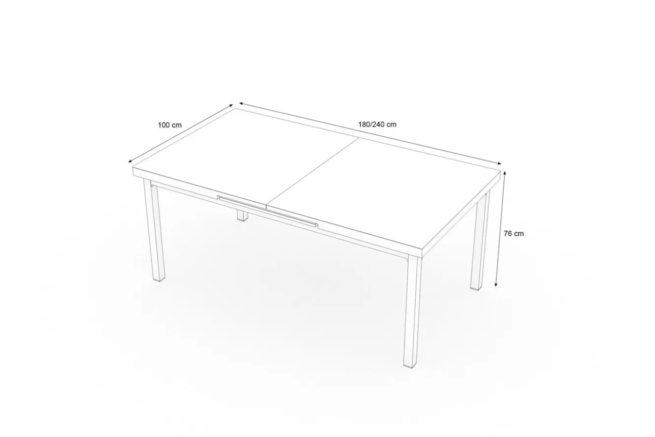 OUTFLEXX Premium Ausziehtisch, silber/grau, Alu/Glas, 180/240x100cm, automatischer Ausziehmechanismus