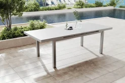 OUTFLEXX Premium Ausziehtisch, silber/grau, Alu/Glas, 180/240x100cm, automatischer Ausziehmechanismus