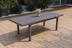 OUTFLEXX Premium Ausziehtisch, anthrazit matt/grau, Alu/Glas, 180/240x100cm, automatischer Ausziehmechanismus