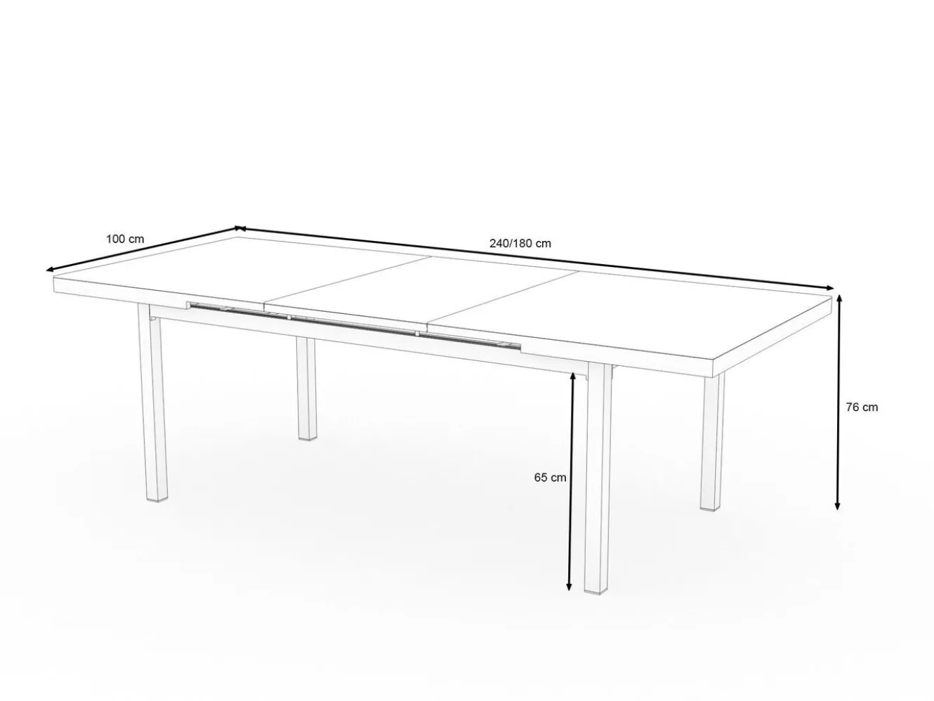 OUTFLEXX Premium Ausziehtisch, anthrazit matt/grau, Alu/Glas, 180/240x100cm, automatischer Ausziehmechanismus
