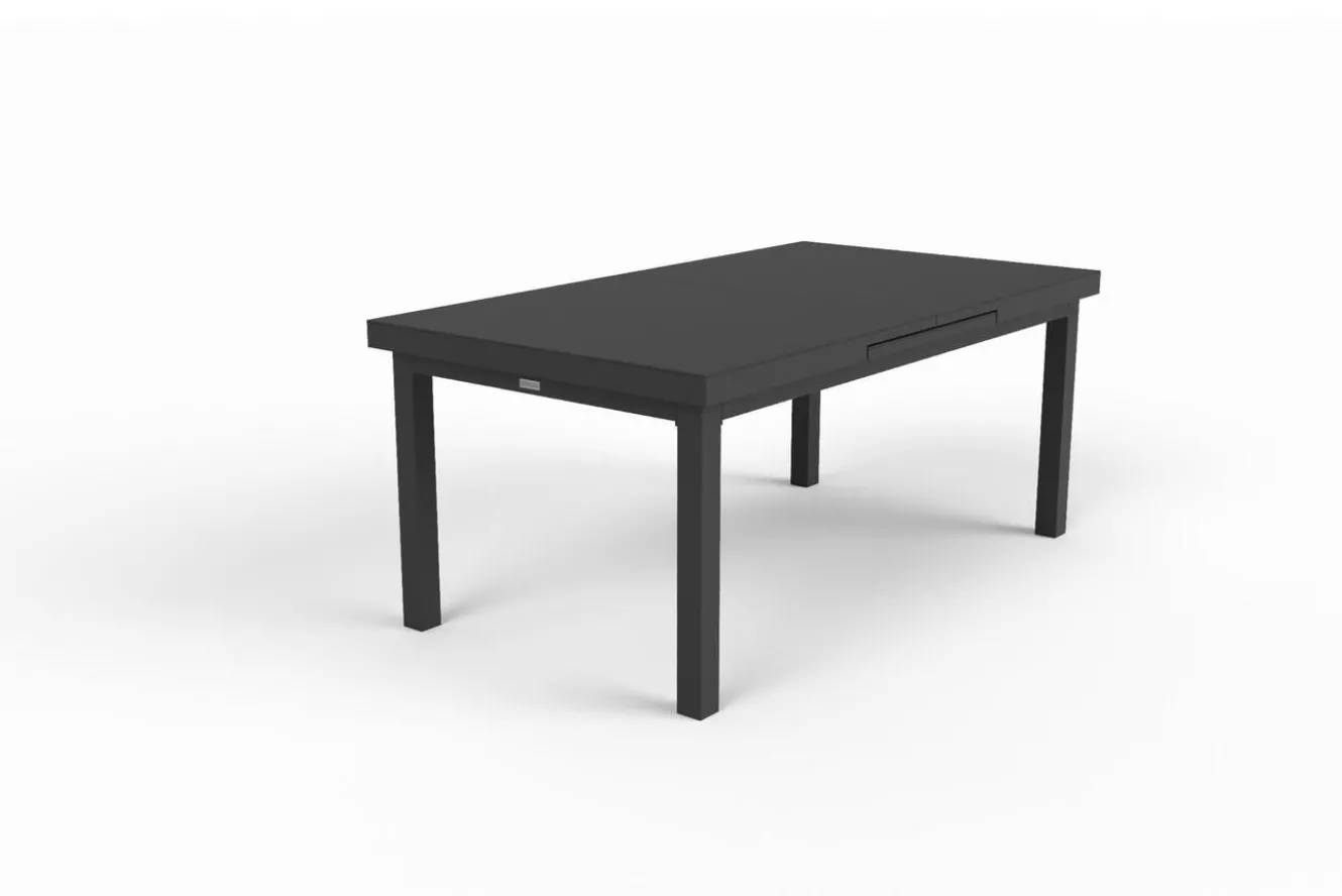 OUTFLEXX Premium Ausziehtisch, anthrazit matt/grau, Alu/Glas, 180/240x100cm, automatischer Ausziehmechanismus
