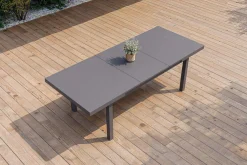 OUTFLEXX Premium Ausziehtisch, anthrazit matt/grau, Alu/Glas, 180/240x100cm, automatischer Ausziehmechanismus