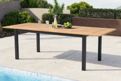 OUTFLEXX Premium Ausziehtisch, anthrazit matt, Alu/Teak, 150/210 x 90 cm, Synchronauszug mit Butterfly-Funktion