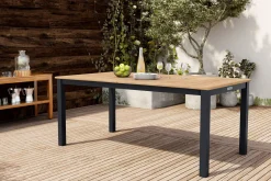 OUTFLEXX Premium Ausziehtisch, anthrazit matt, Alu/Teak, 150/210 x 90 cm, Synchronauszug mit Butterfly-Funktion