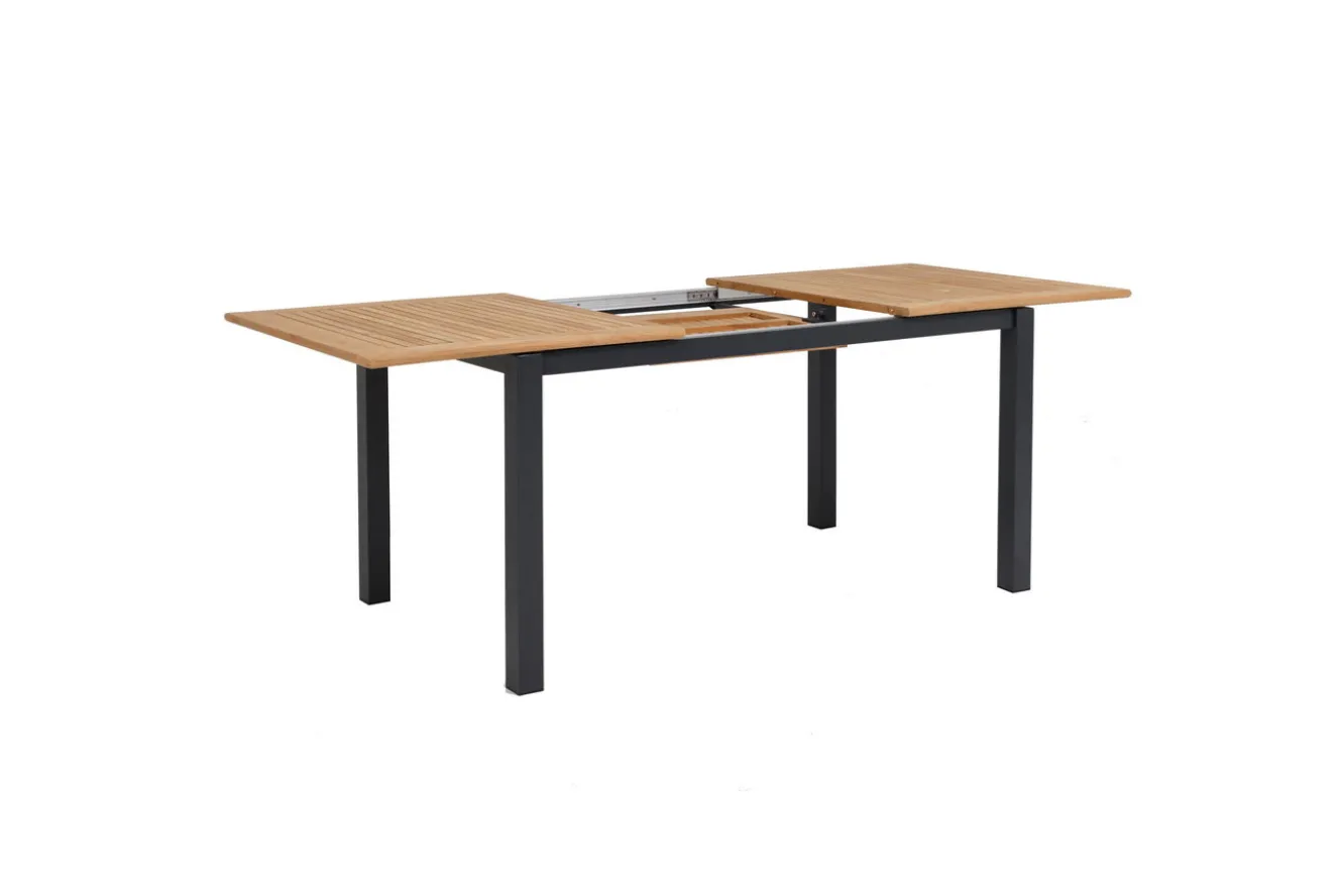 OUTFLEXX Premium Ausziehtisch, anthrazit matt, Alu/Teak, 150/210 x 90 cm, Synchronauszug mit Butterfly-Funktion