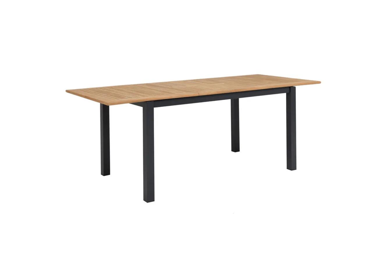 OUTFLEXX Premium Ausziehtisch, anthrazit matt, Alu/Teak, 150/210 x 90 cm, Synchronauszug mit Butterfly-Funktion