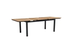 OUTFLEXX Premium Ausziehtisch, anthrazit matt, Alu/Teak, 180/240x100cm, automatischer Ausziehmechanismus