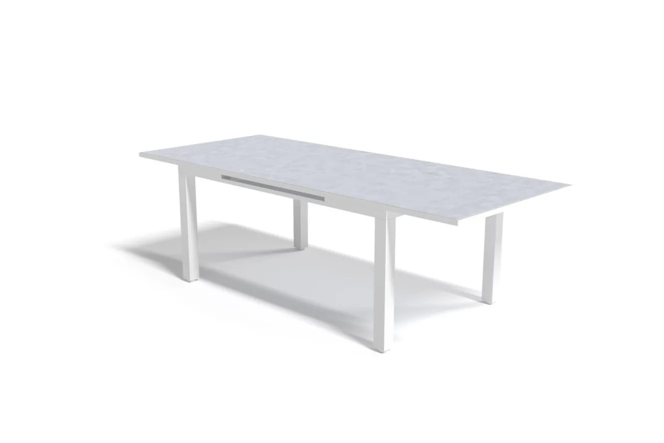 OUTFLEXX Premium Ausziehtisch, weiß, Alu/Glas, 180/240 x 100 cm, witterungsbeständig, hohe Belastbarkeit