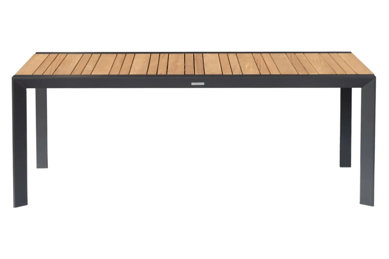 OUTFLEXX Premium Ausziehtisch, anthrazit matt, Alu/Teak, 200/320 x 100 cm, automatischer Ausziehmechanismus, witterungsbeständig