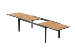 OUTFLEXX Premium Ausziehtisch, anthrazit matt, Alu/Teak, 200/320 x 100 cm, automatischer Ausziehmechanismus, witterungsbeständig