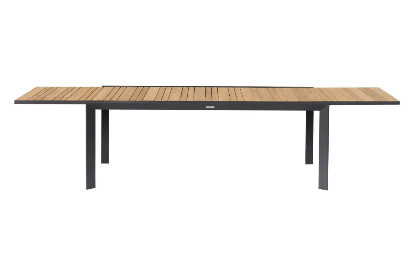 OUTFLEXX Premium Ausziehtisch, anthrazit matt, Alu/Teak, 200/320 x 100 cm, automatischer Ausziehmechanismus, witterungsbeständig