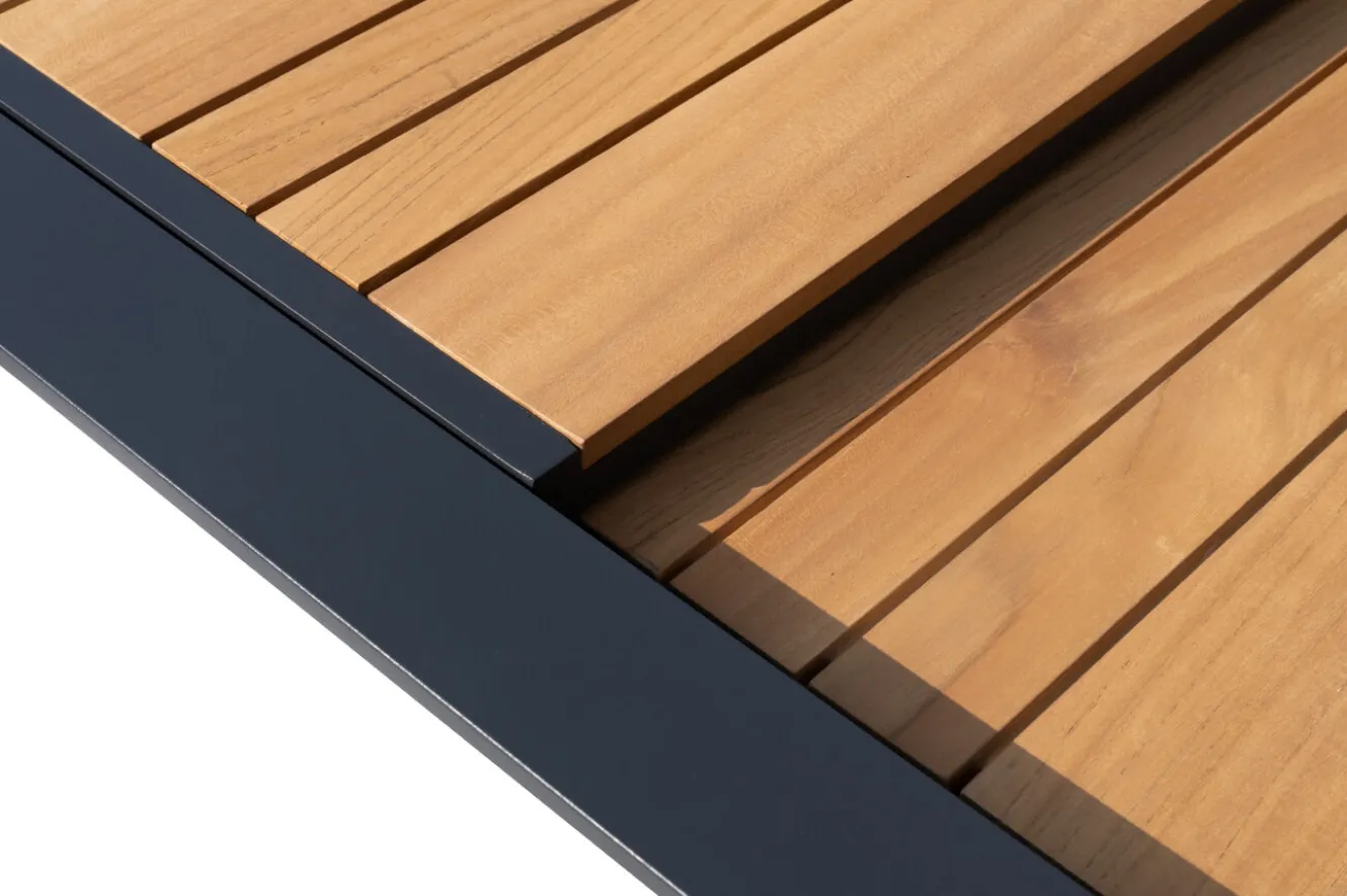 OUTFLEXX Premium Ausziehtisch, anthrazit matt, Alu/Teak, 200/320 x 100 cm, automatischer Ausziehmechanismus, witterungsbeständig