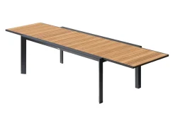 OUTFLEXX Premium Ausziehtisch, anthrazit matt, Alu/Teak, 200/320 x 100 cm, automatischer Ausziehmechanismus, witterungsbeständig