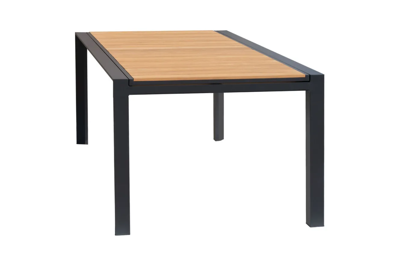 OUTFLEXX Premium Ausziehtisch, anthrazit matt, Alu/Teak, 200/320 x 100 cm, automatischer Ausziehmechanismus, witterungsbeständig