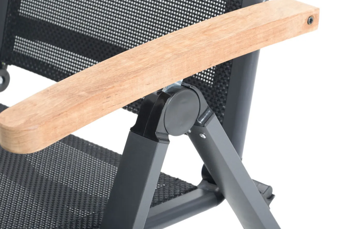 OUTFLEXX Premium Garten-Essgruppe, OUTFLEXX® anthrazit matt, Alu / Glas / Teak, Tisch 180/240x100cm, 8 Klappstühle