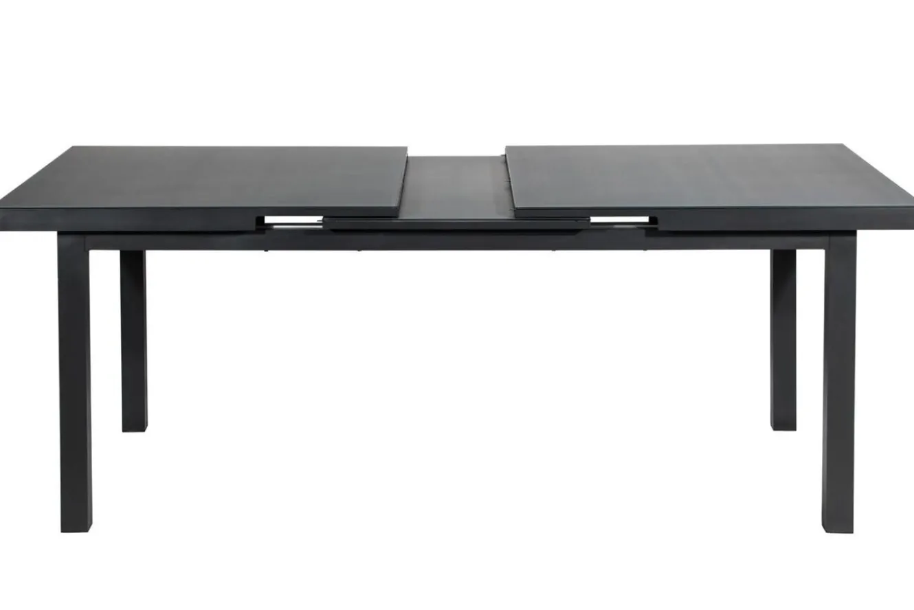 OUTFLEXX Premium Garten-Essgruppe, 8 Personen, ausziehbarer Tisch 180–240 cm, Alu/Textilene, 6 Stapel- 2 Klappstühle