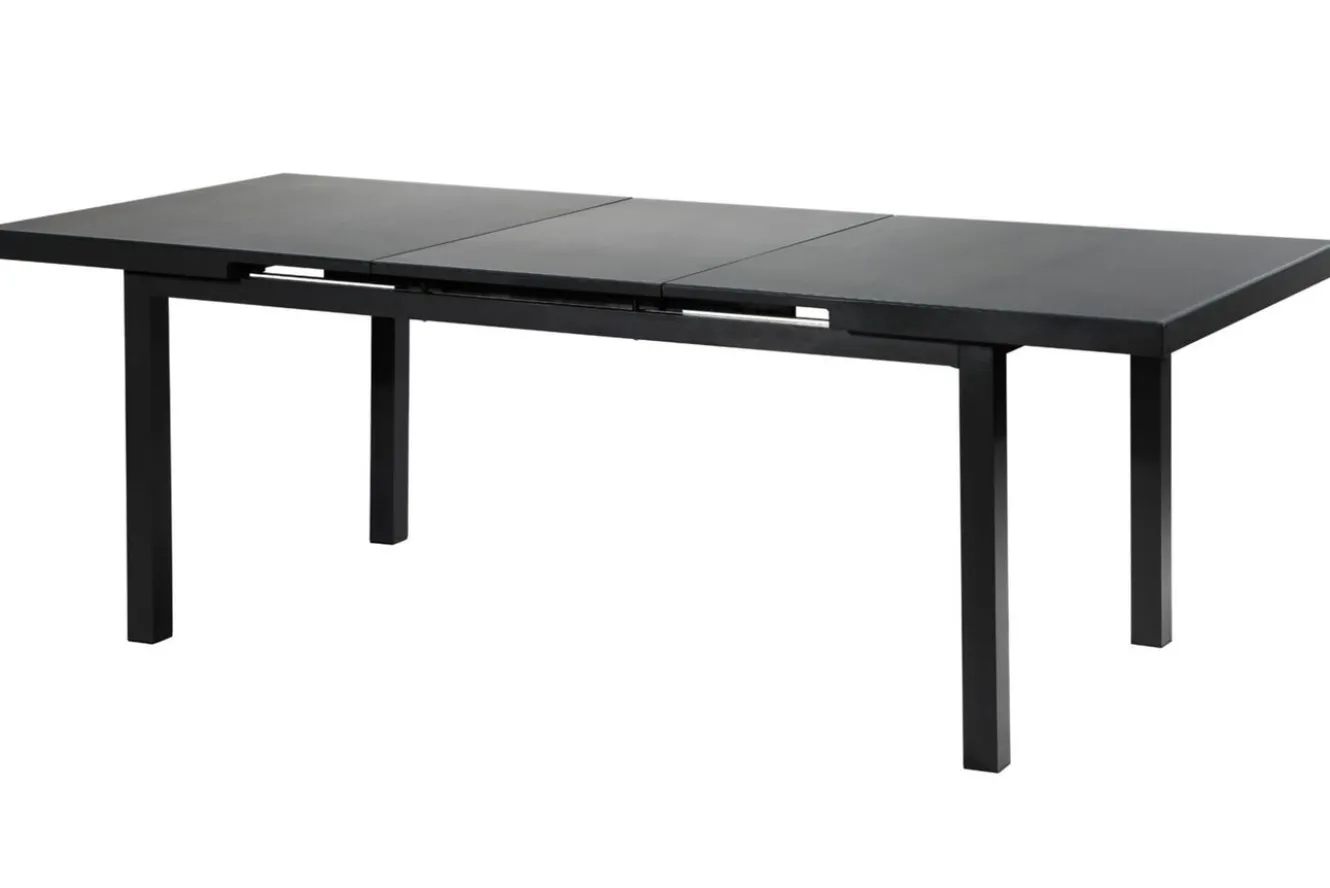 OUTFLEXX Premium Garten-Essgruppe, 8 Personen, ausziehbarer Tisch 180–240 cm, Alu/Textilene, 6 Stapel- 2 Klappstühle