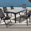 OUTFLEXX Premium Garten-Essgruppe, OUTFLEXX® anthrazit matt, Alu/Textilene, Tisch 180/240x100cm, 4 Stapel-, 2 Klappstühle