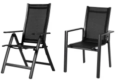 OUTFLEXX Premium Garten-Essgruppe, OUTFLEXX® anthrazit matt, Alu/Textilene, Tisch 180/240x100cm, 4 Stapel-, 2 Klappstühle