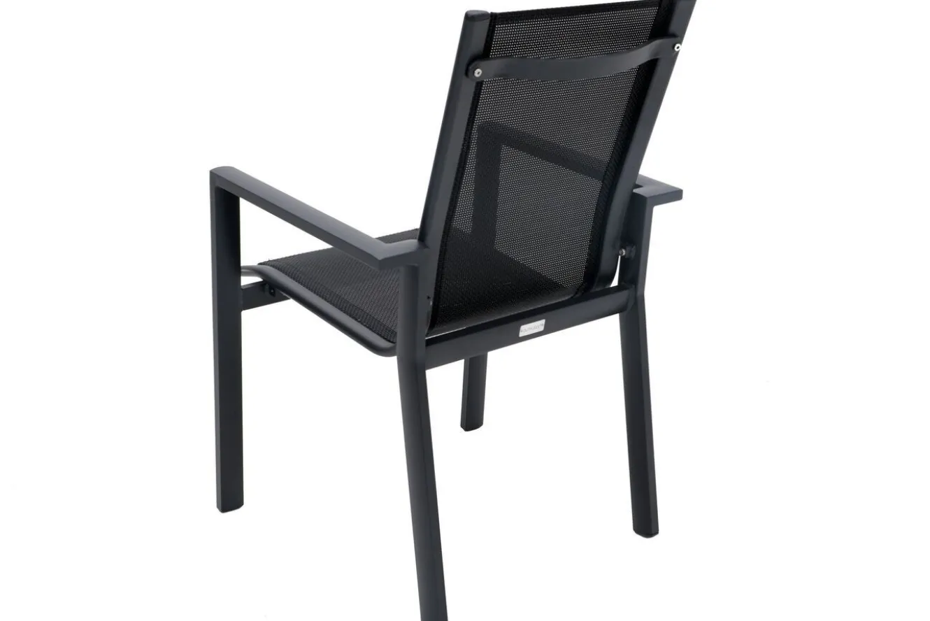 OUTFLEXX Premium Garten-Essgruppe, OUTFLEXX® anthrazit matt, Alu/Textilene, Tisch 180/240x100cm, 4 Stapel-, 2 Klappstühle
