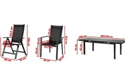 OUTFLEXX Premium Garten-Essgruppe, OUTFLEXX® anthrazit matt, Alu/Textilene, Tisch 180/240x100cm, 4 Stapel-, 2 Klappstühle
