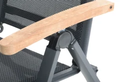 OUTFLEXX Premium Garten-Essgruppe, OUTFLEXX® anthrazit matt, Alu / Glas / Teak, Tisch 180/240x100cm, 6 Klappstühle