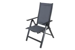 OUTFLEXX Premium Garten-Essgruppe, anthrazit/grau, Alu / Spraystone / Textilene, Tisch 160/260 x 100 cm, 6 Klappstühle