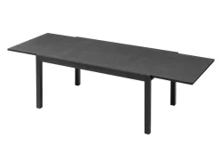 OUTFLEXX Premium Garten-Essgruppe, anthrazit/grau, Alu / Spraystone / Textilene, Tisch 160/260 x 100 cm, 6 Klappstühle