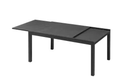 OUTFLEXX Premium Garten-Essgruppe, anthrazit/grau, Alu / Spraystone / Textilene, Tisch 160/260 x 100 cm, 6 Klappstühle