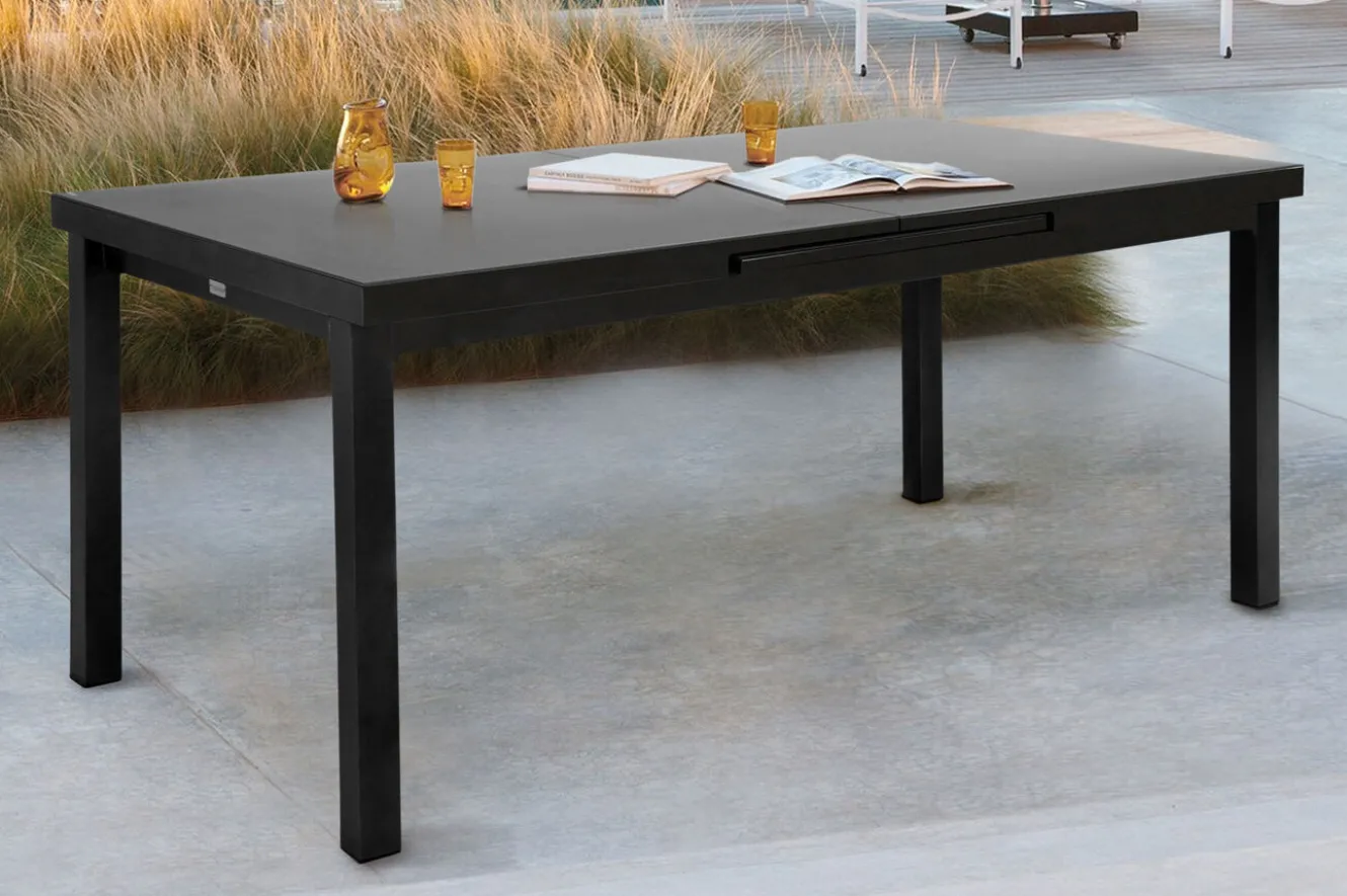 OUTFLEXX Premium Garten-Essgruppe, anthrazit/grau, Alu/Textilene, Ausziehtisch 180/240x100cm, 4 Stapel-, 2 Klappstühle