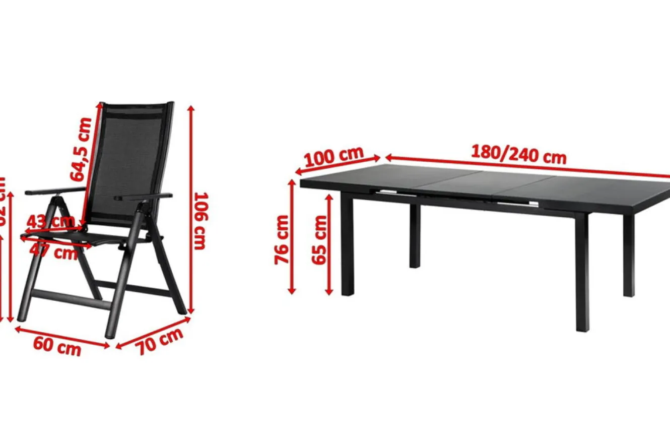 OUTFLEXX Premium Garten-Essgruppe, 8 Personen, ausziehbarer Tisch 180–240 cm, Aluminium/Textilene