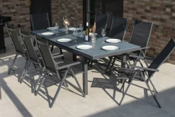 OUTFLEXX Premium Garten-Essgruppe, 8 Personen, ausziehbarer Tisch 180–240 cm, Aluminium/Textilene