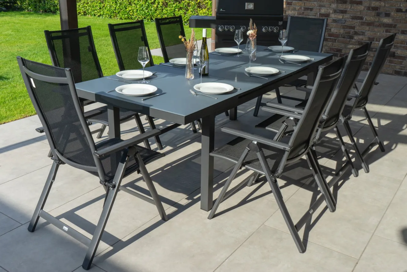 OUTFLEXX Premium Garten-Essgruppe, 8 Personen, ausziehbarer Tisch 180–240 cm, Aluminium/Textilene