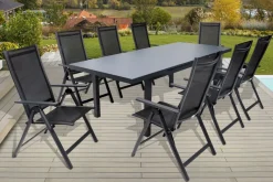 OUTFLEXX Premium Garten-Essgruppe, 8 Personen, ausziehbarer Tisch 180–240 cm, Aluminium/Textilene