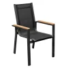 OUTFLEXX Premium Garten-Essgruppe, OUTFLEXX® anthrazit matt, Alu / Glas / Teak, Tisch 180/240 x 100cm, 4 Stapelsessel, 2 Klappstühle