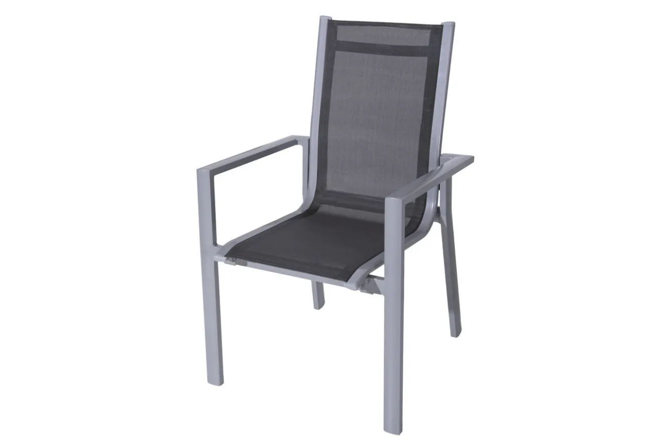 OUTFLEXX Premium Garten-Essgruppe, silber/grau, Alu/Textilene, Ausziehtisch 180/240 x 100 cm, 4 Stapel-, 2 Klappstühle